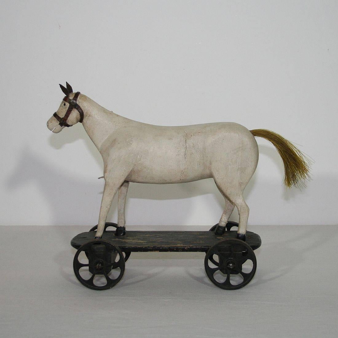 French Provincial Small 19th Century French Folk Art Wooden Horse