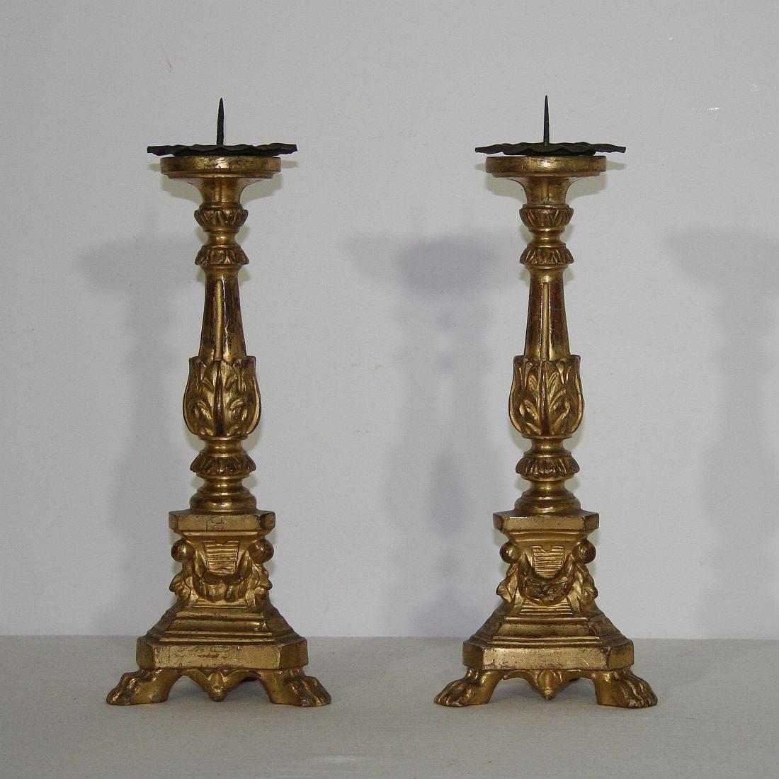 Beautiful pair of small neoclassical candleholders
Italy, circa 1780
Weathered and old repairs.
            