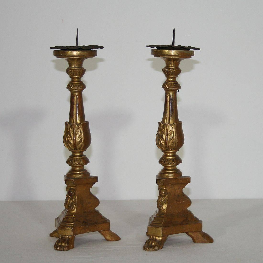 Hand-Carved 18th Century, Italian Neoclassical Giltwood Candlesticks