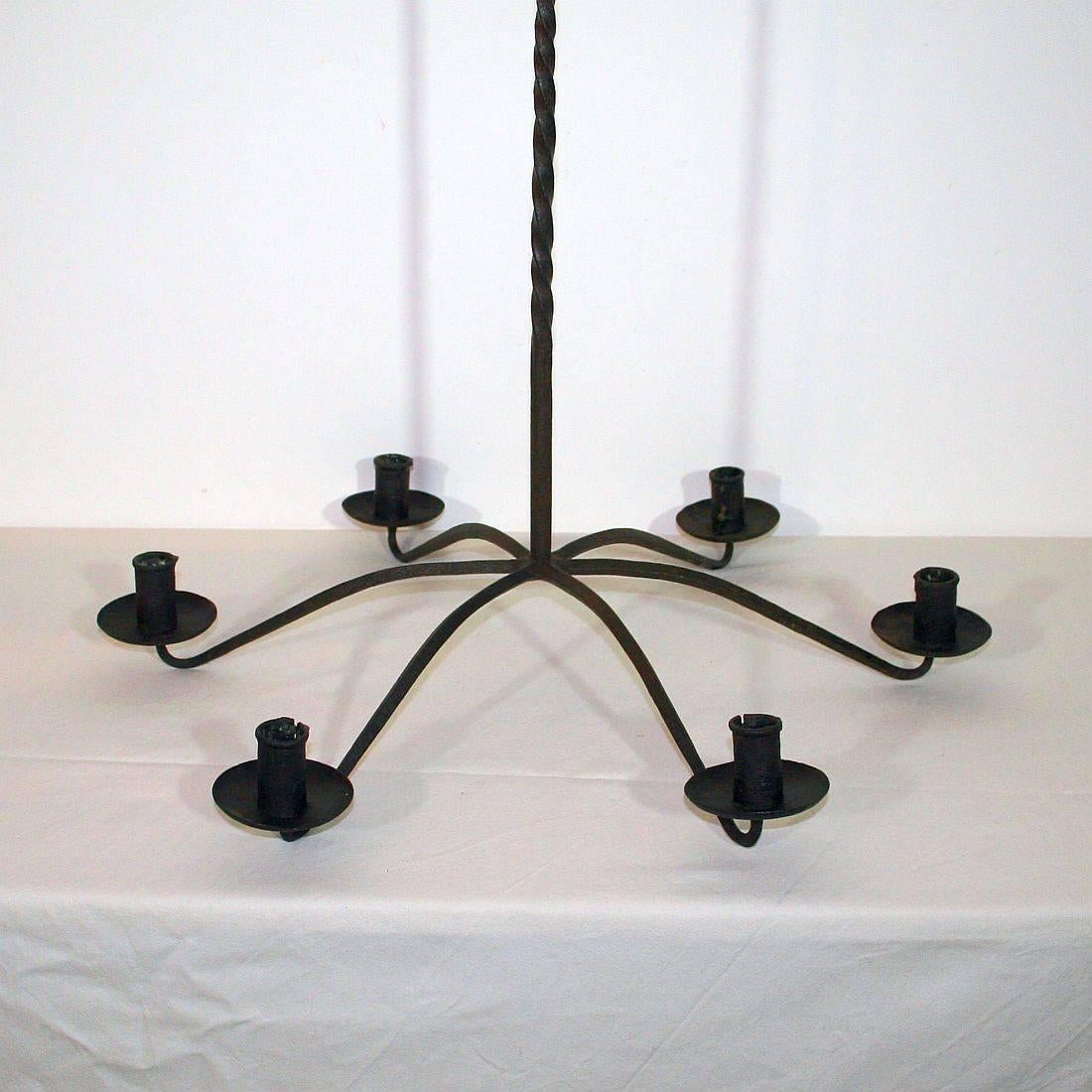 Rustic French 18th Century Hand-Forged Iron Chandelier