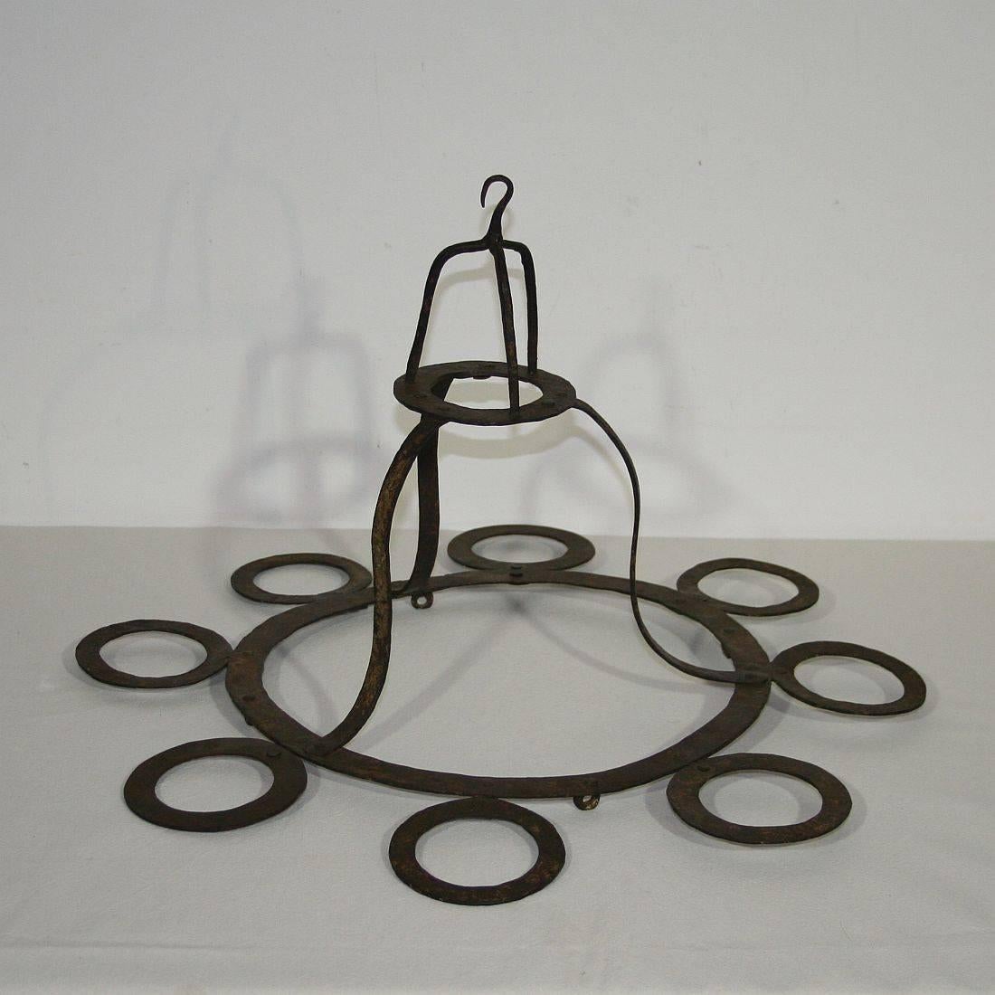 Glass French 18th Century Hand-Forged Iron Chandelier