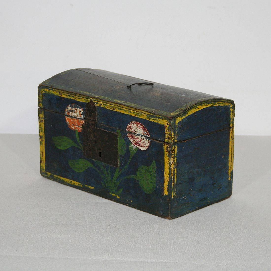 Painted Very Small 19th Century French Folk Art Wedding Box from Normandy