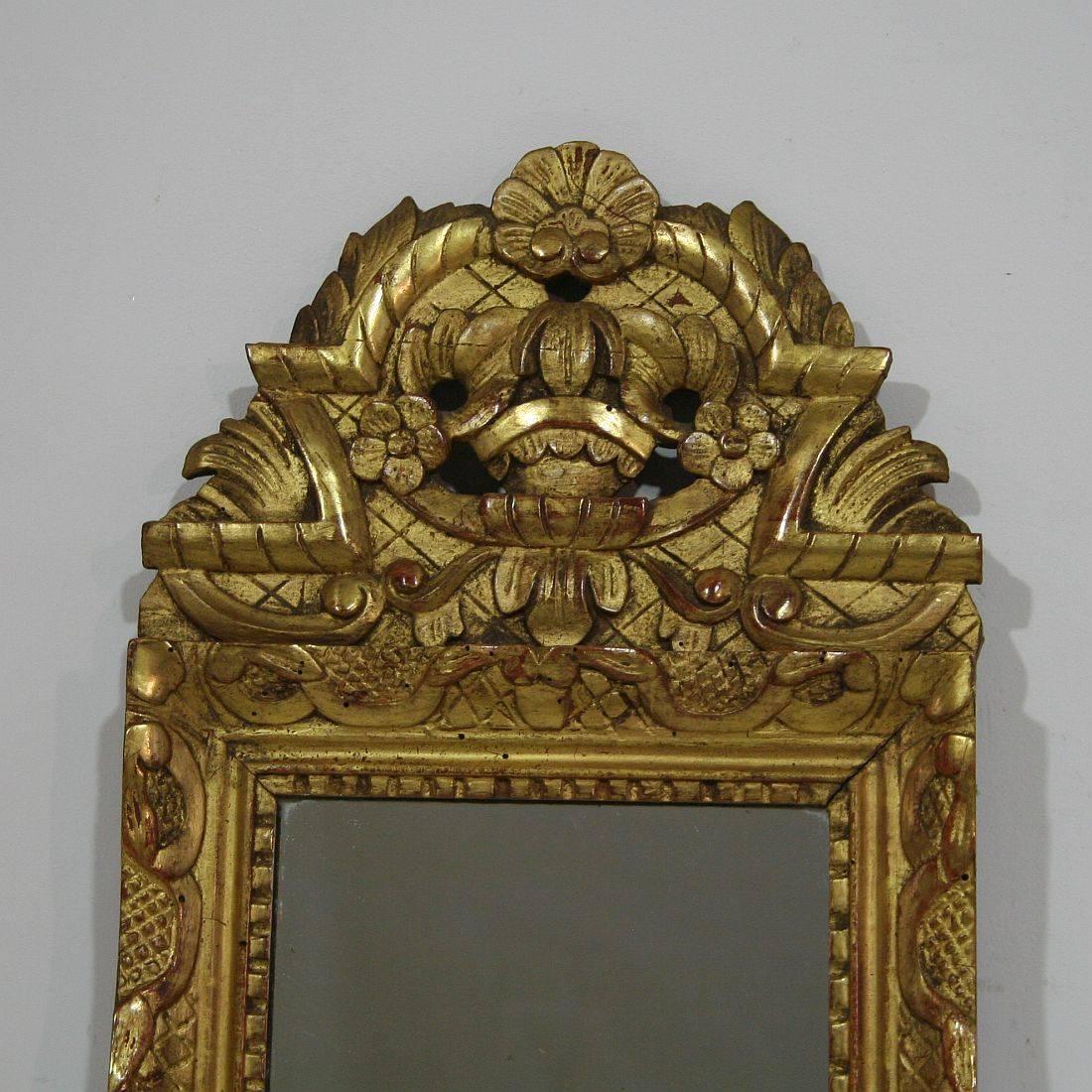 Hand-Carved Small French, Louis XV Baroque Style Giltwood Mirror