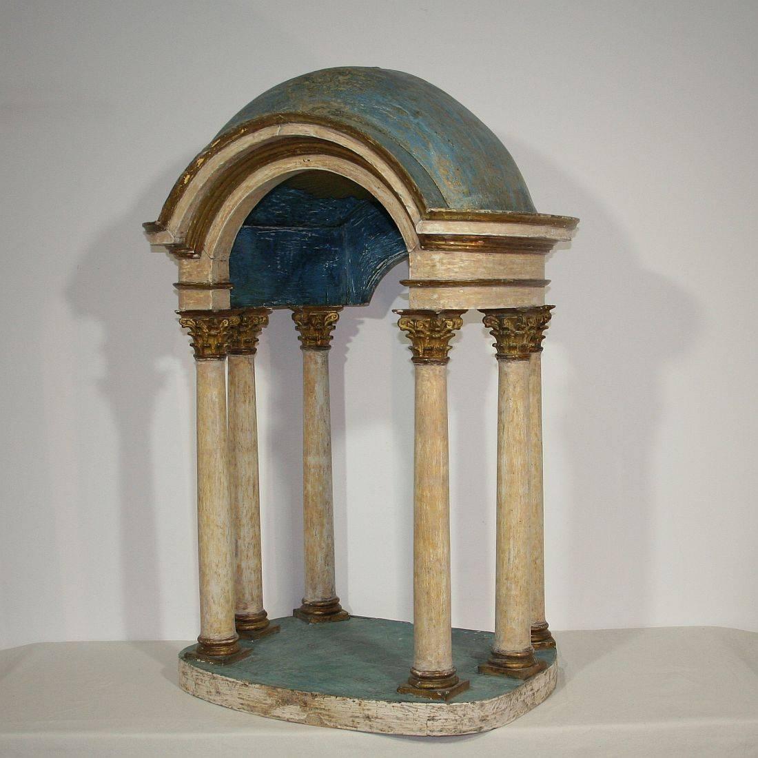 Fabulous and large Italian Baroque altar with columns and a dome. Beautiful old colors
Italy circa 1750
Weathered, small losses. More pictures of course available on request.