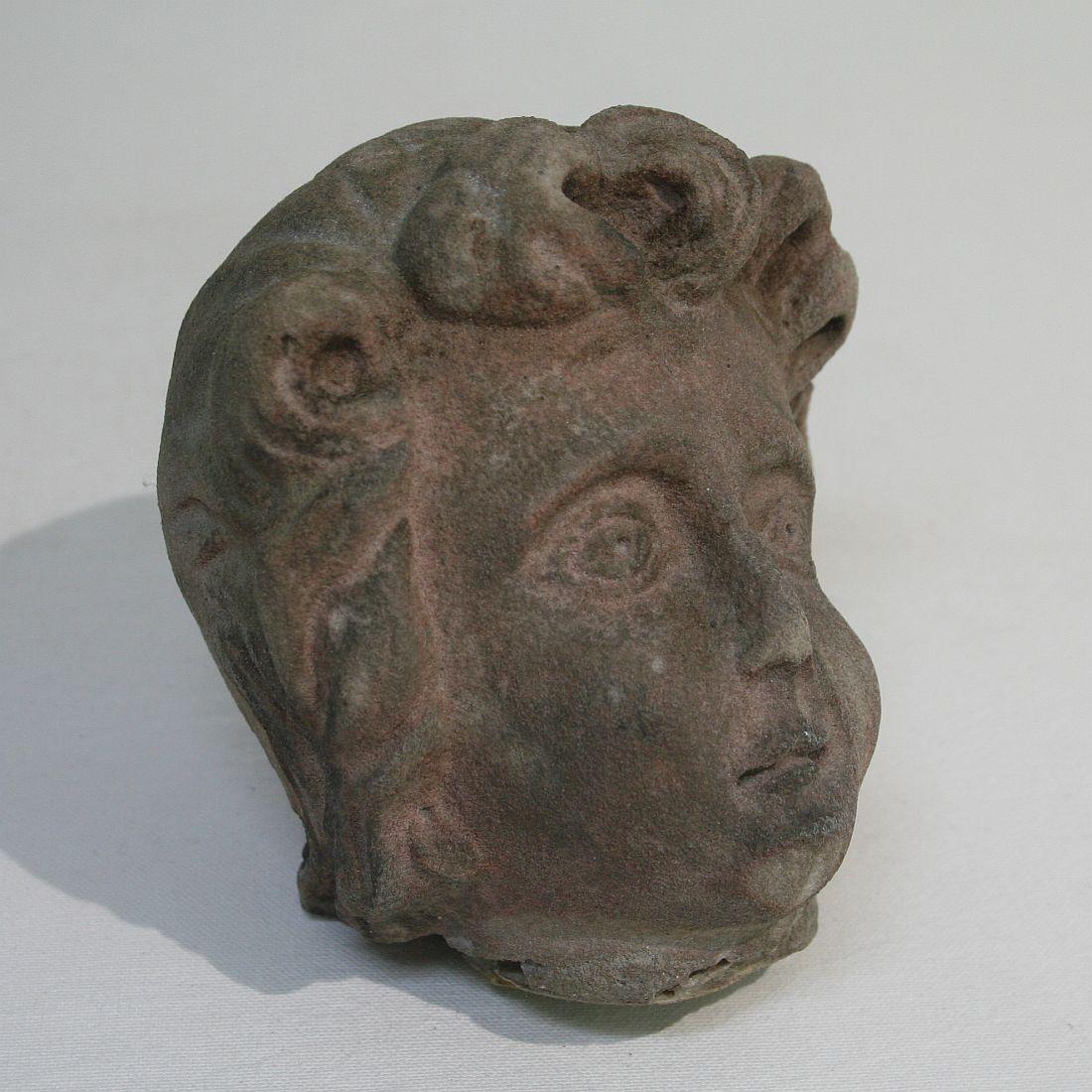 Hand-Carved French Sandstone 18th Century Baroque Angel Head