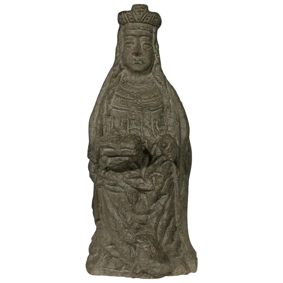 Primitive 17th Century French Carved Stone Madonna
