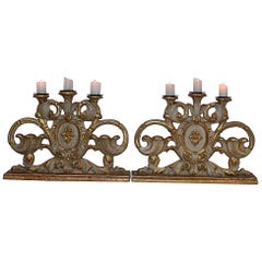 Pair of 18th Century Italian Baroque Carved Wooden Candleholders/Candlesticks