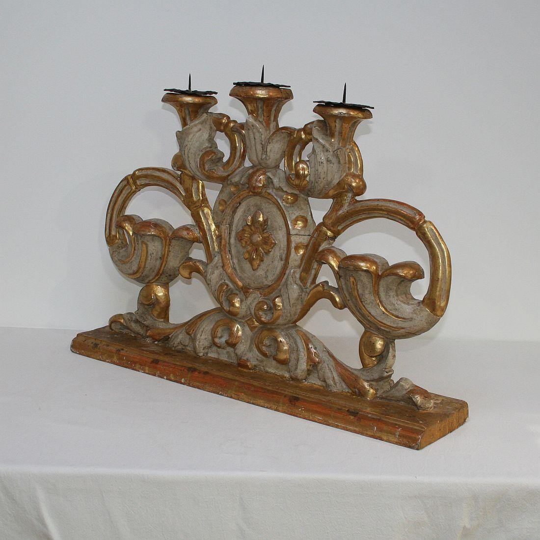 Pair of 18th Century Italian Baroque Carved Wooden Candleholders/Candlesticks 1