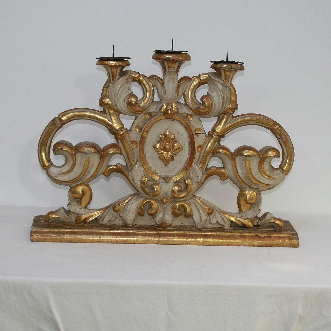 Pair of 18th Century Italian Baroque Carved Wooden Candleholders/Candlesticks 8