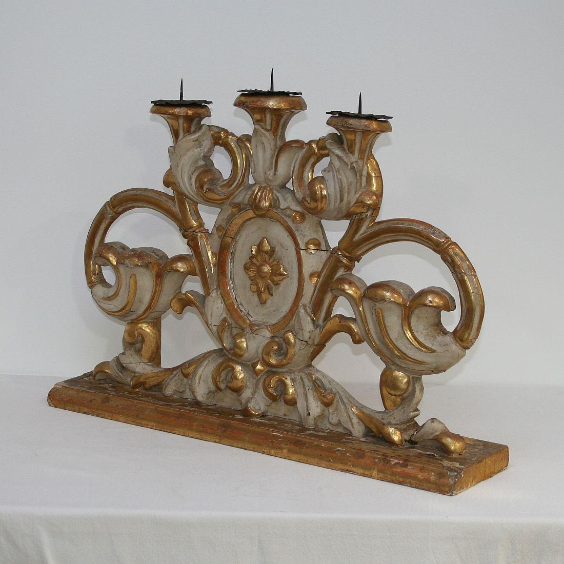 Pair of 18th Century Italian Baroque Carved Wooden Candleholders/Candlesticks 9