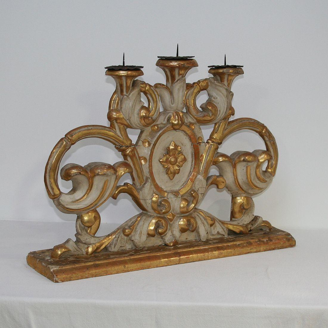 Pair of 18th Century Italian Baroque Carved Wooden Candleholders/Candlesticks 10