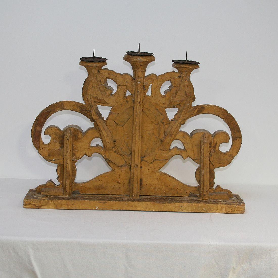 Pair of 18th Century Italian Baroque Carved Wooden Candleholders/Candlesticks 12