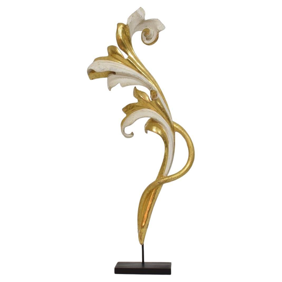 Italian 18/19th Century Hand Carved Giltwood Acanthus Leaf Curl Ornament For Sale