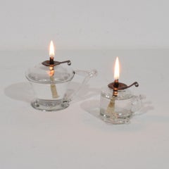 Couple of 19th Century French Glass Weaver Oil Lamps