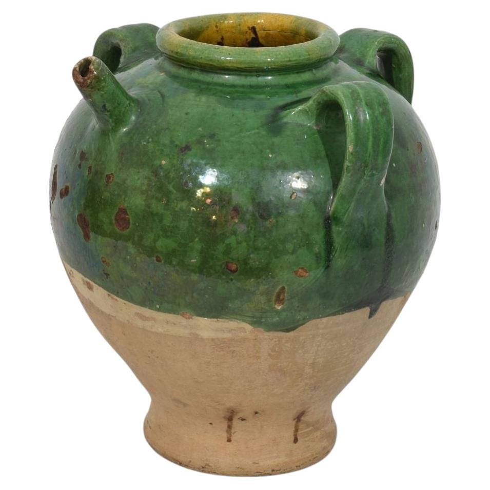 French 19th Century Glazed Earthenware Walnut Oil Jug For Sale
