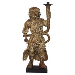 17th Century Italian Baroque Angel Figure with Candleholder Circa 1650-1700