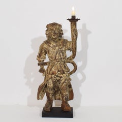 17th Century Italian Baroque Angel Figure with Candleholder Circa 1650-1700