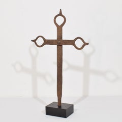 Antique French Wrought Iron Village Cross Sculpture on Stand, c. 1650-1750