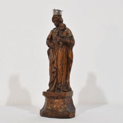 Antique Italian Giltwood Madonna and Child with Silver Crown, c. 1650-1750