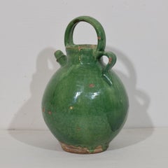 Antique South French Green Glazed Terracotta Water Jug Gargoulette, c. 1850
