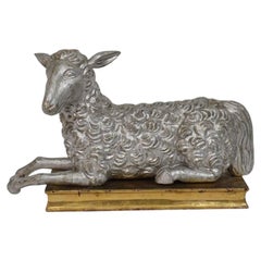 Antique Italian Giltwood and Polychrome Agnus Dei Lamb of God, c. 1750-1800
