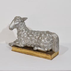 Antique Italian Giltwood and Polychrome Agnus Dei Lamb of God, c. 1750-1800
