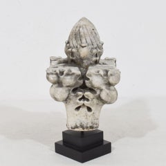Antique French Neo-Gothic Hand-Carved Marble Roof Finial on Stand, 1850