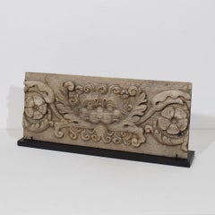 Antique French Baroque Hand-Carved Oak Lion Fragment Panel on Stand, 1650