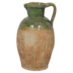 19th-Century Antique French Green Glazed Earthenware Pitcher