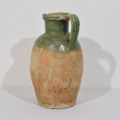 19th-Century Antique French Green Glazed Earthenware Pitcher