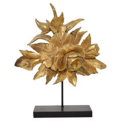 18th Century Antique Italian Giltwood Floral Decorative Ornament on Stand