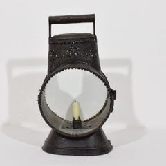 1800-1830 Antique French Punched Tin Biface Double Bullseye Candle Lantern