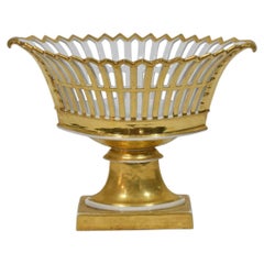 19th-Century Antique French Vieux Paris Gilt Porcelain Fruit Basket Centerpiece