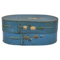 19th-Century Antique Swedish Blue Painted Bentwood Svepask Box, c. 1820