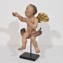 1720-1750 Antique German Baroque Giltwood Angel Cherub Putto Full Sculpture