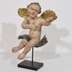 1720-1750 : Sculpture antique allemande de style baroque représentant un ange, un chérubin ou un putto, en bois doré