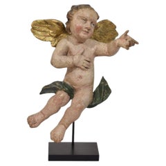 1720-1750 : Sculpture antique allemande de style baroque représentant un ange, un chérubin ou un putto, en bois doré