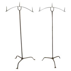 Early 17th Century Spanish Gothic Wrought Iron Floor Candlesticks Pair