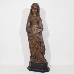 Statue de sainte en chêne sculpté de style gothique flamand, datant d'environ 1480 – Grande sculpture représentant la Vierge Marie