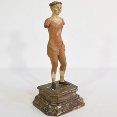 Italienische, geschnitzte Santos-Skulptur aus dem frühen 19. Jahrhundert mit Glasaugen
