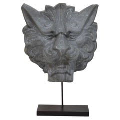 19th Century French Zinc Lion Mask Sculpture on Stand