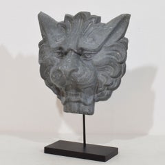 19th Century French Zinc Lion Mask Sculpture on Stand
