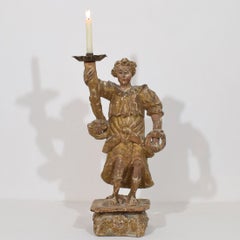 17th Century Italian Baroque Giltwood Angel Candlestick