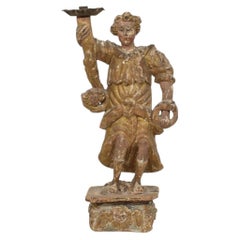 17th Century Italian Baroque Giltwood Angel Candlestick