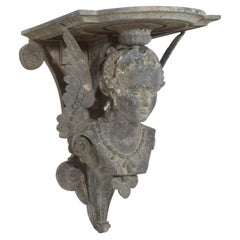 Consola de pared francesa del siglo XIX, de la Belle Époque, con cariátide de zinc y jarrón «Medici»