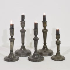 18th Century French Pewter Baluster Candlesticks - Collection of 5