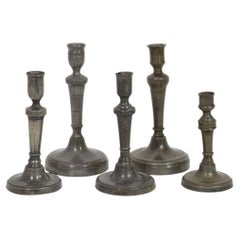 18th Century French Pewter Baluster Candlesticks - Collection of 5