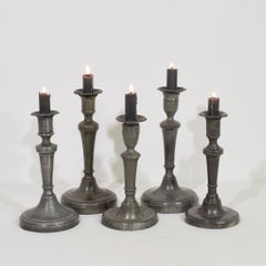18th Century French Pewter Baluster Candlesticks - Collection of 5