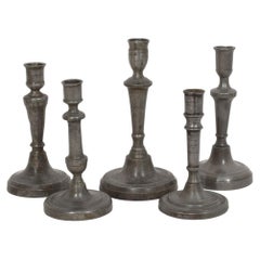 18th Century French Pewter Baluster Candlesticks - Collection of 5