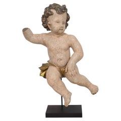 18th Century Italian Baroque Carved Wood Cherub Angel Putto Sculpture